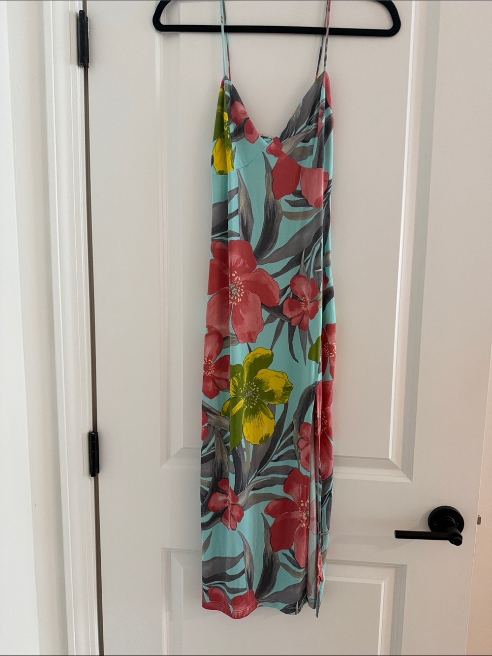 Lovely Day Aqua Slip Dress with Coral & Yellow Floral Print